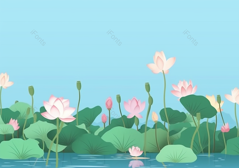 清新蓝色节气荷花特写插画背景,插画/手绘图,插画/手绘图库,插画/手绘图下载,插画/手绘